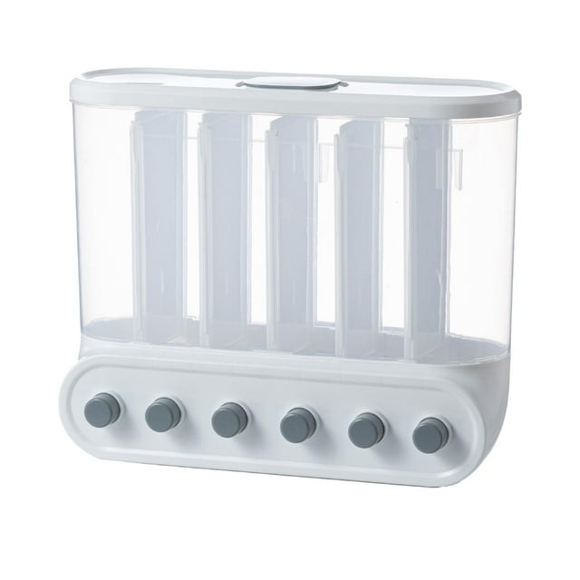kurtrusly 1/2/3 Wall-Mounted Dry Food Storage Dispenser Convenient Rice Box Candy Organizer White 6 Grid 1 Pc