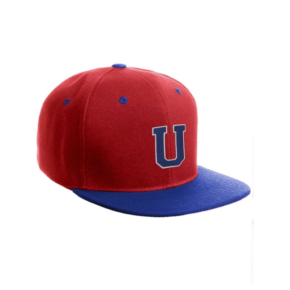 Classic Snapback Hat Custom A to Z Initial Letters, Red Royal Cap White Royal Letter Initial U