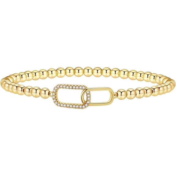 Gold Bracelets for Women 14K Gold Plated Bead Bracelet Hypoallergenic Stretch Bracelets for Women Elastic Bracelet Trendy Teen Gift Dainty Jewelry for Women