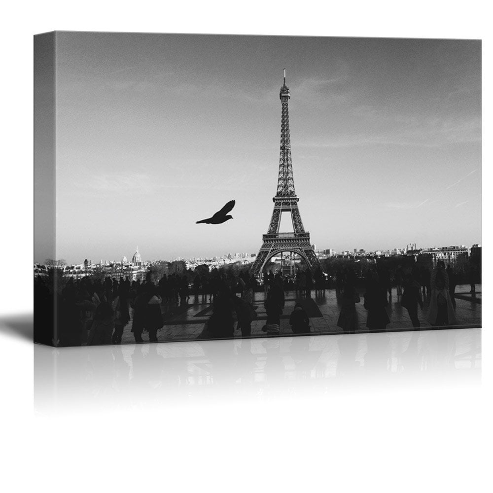 wall26 Canvas Wall Art Eiffel Tower in Paris in Black and White