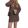 thumbnail image 2 of Womens 2 Piece Sweater Skirt Sets Long Sleeve Collared Button Cardigan Knit Mini Skirt Two Piece Dark Brown L, 2 of 9