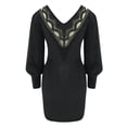 thumbnail image 5 of QELUSQELUS Women Lantern Long Sleeve V Neck Hollow Backless Solid Party Dress, 5 of 5