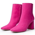 thumbnail image 5 of JORYA Women's Square Toe Chunky Heels Side Zipper Pink Ankle Boots, 5 of 8