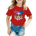 thumbnail image 2 of Girl's Graphic Tees Crew Neck Short Sleeve Cute Summer Tops Multicolor Print T Shirts Red,5-6 Years, 2 of 5