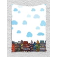 thumbnail image 1 of Amsterdam Tapestry, Urban Buildings with Fluffy Clouds in the Sky Residential Streets Spots, Wall Hanging for Bedroom Living Room Dorm Decor, 60W X 80L Inches, White and Multicolor, by Ambesonne, 1 of 2