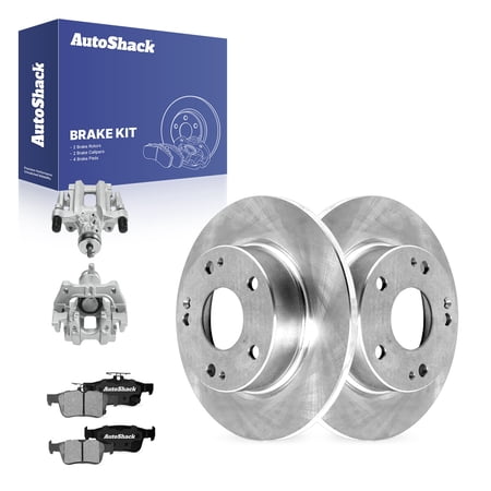 AutoShack Rear Brake Rotors, Ceramic Pads & Calipers for Honda, Civic 2016-2021, FWD L4 1.5L 2.0L - 10.24" (260 mm), 5-Lug