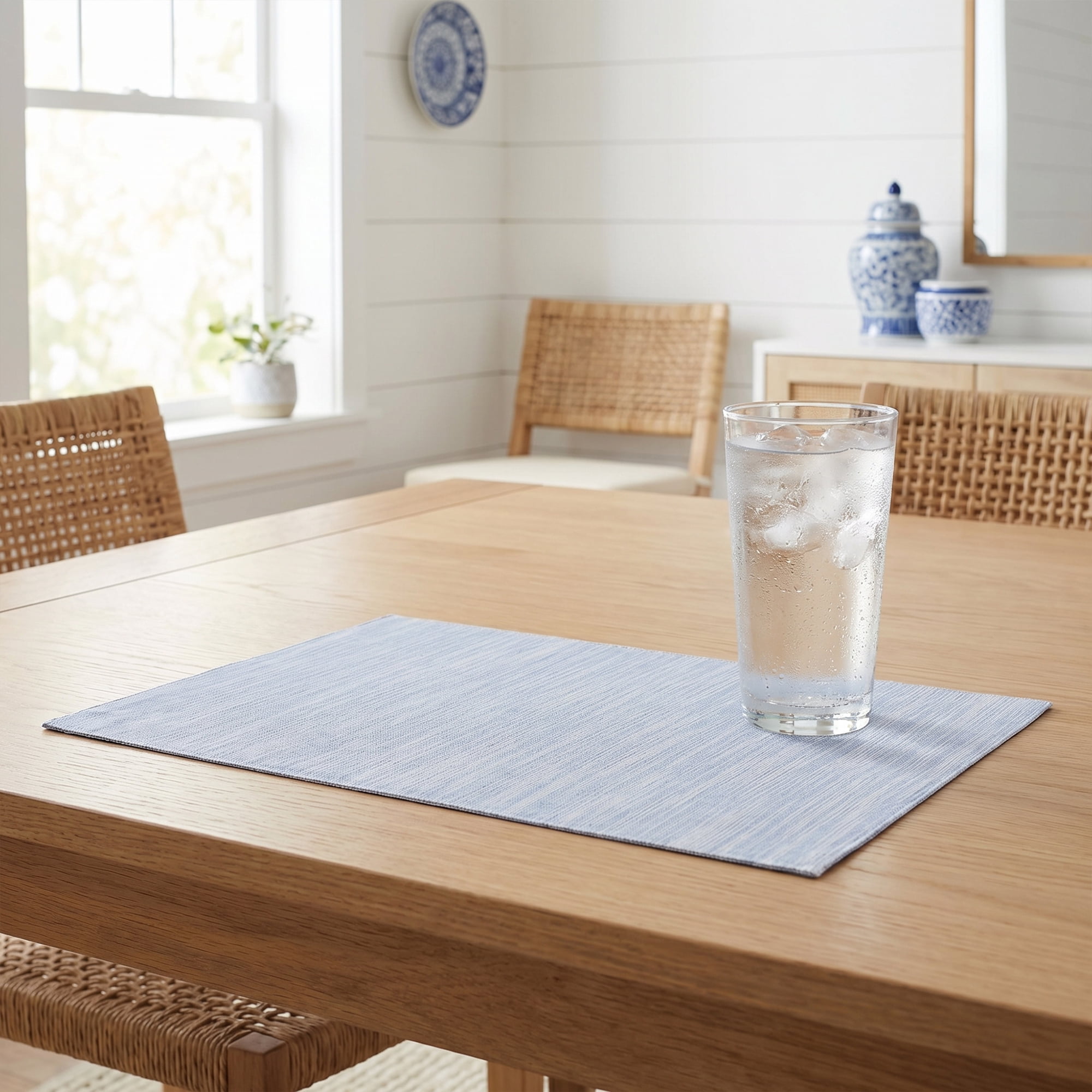Unique Bargains 4Pcs Rustic Cotton Linen Blend Placemats Light Blue 15.7x11.8inch