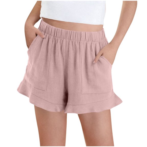 Girls Summer Cotton Linen Shorts Ruffle Beach Shorts Casual Loose Short Pants with Pockets Size 3-13 Years