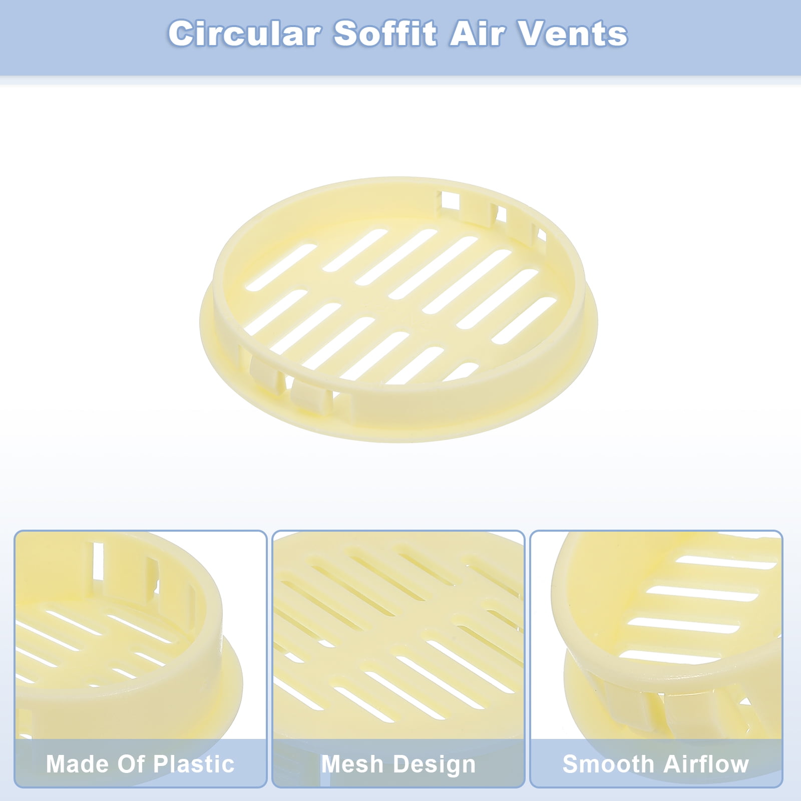 Uxcell 24Pcs 80mm/3.15" Circular Soffit Air Vents, Plastic Soffit Vent Cover, Round Mesh Hole Louver for Bathroom Kitchen Cabinet Wardrobe, Beige