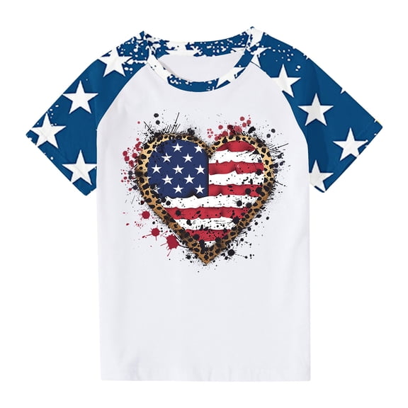 ZACPNCV Flag Shirt for Toddler Kids Boys Girls USA Flag Heart Graphic T-Shirt 4th of July Shirt Patriotic Tee Tops Blue 9-10 Years