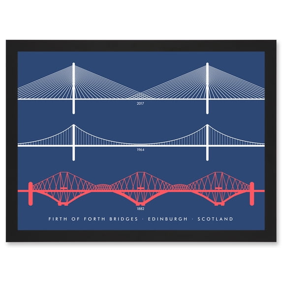 Firth Forth Bridges Edinburgh Scotland Queensferry Artwork Framed Wall Art Print A4