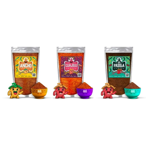 Ole Rico Chile Powder Variety Pack, Ancho, Guajillo, Pasilla, 5 oz, Pack of 3