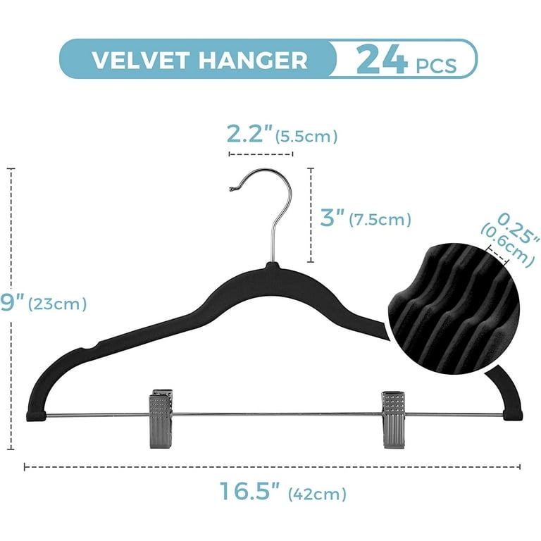 24 Pack Adult Clothes Velvet Hangers with Clips Teal Ultra Thin No Slip  17.5 x 0.2 x 9.5