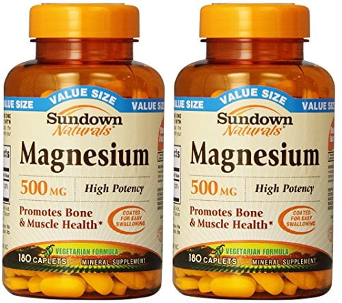 Sundown Naturals Magnesium 500 Mg Caplets Value Size, 180 Count, (Pack of 2)