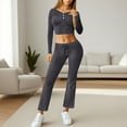 thumbnail image 5 of Kaemgyyd Women's 2 Piece Matching Lounge Set Long Sleeve Crop Top with Elastic Waist Flare Pants Casual Sweatsuit Running Clothes, 5 of 6