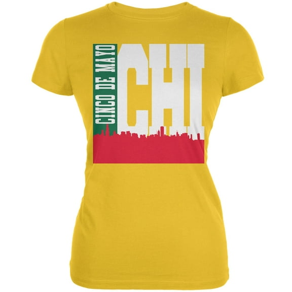 Chicago Cinco De Mayo Sky Line Yellow Juniors Soft T-Shirt - Large