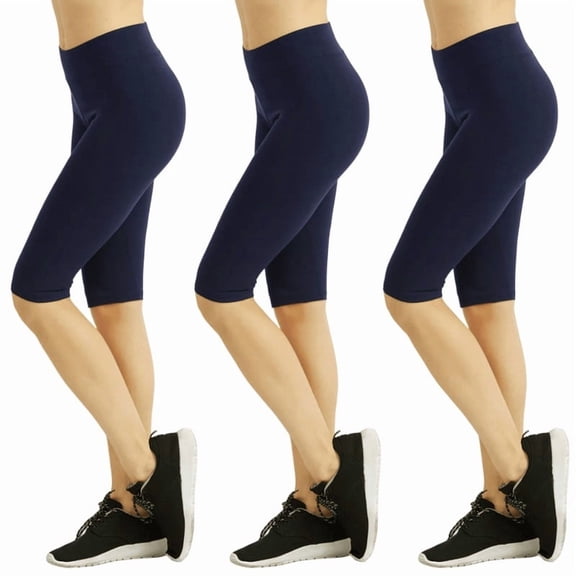 3 Pack Women's Cotton Biker Shorts Leggings Knee Length High Waisted No See-Through Athletic Workout Running Cycling Yoga Tummy Control Activewear