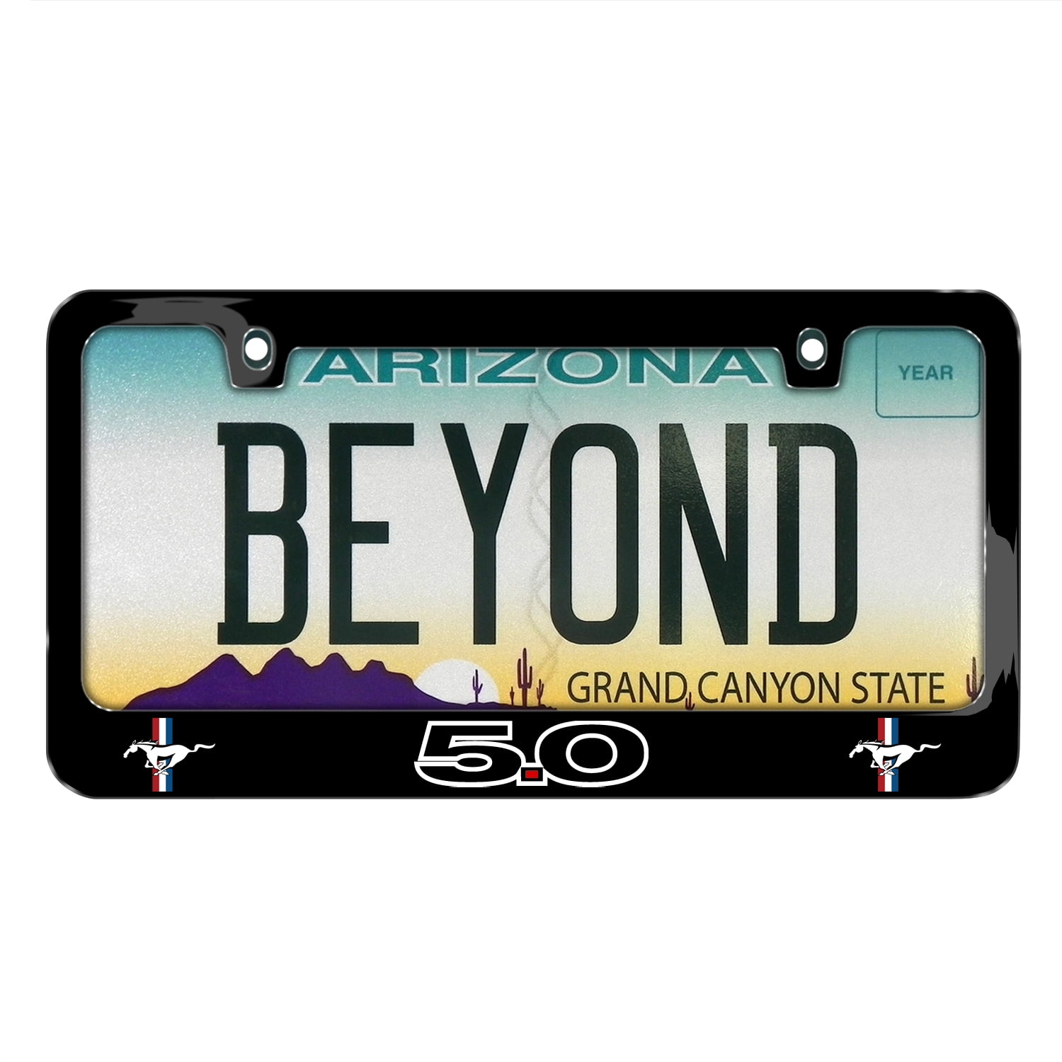 Ford Mustang GT 5.0 Outline Dual Logos Black Metal License Plate Frame