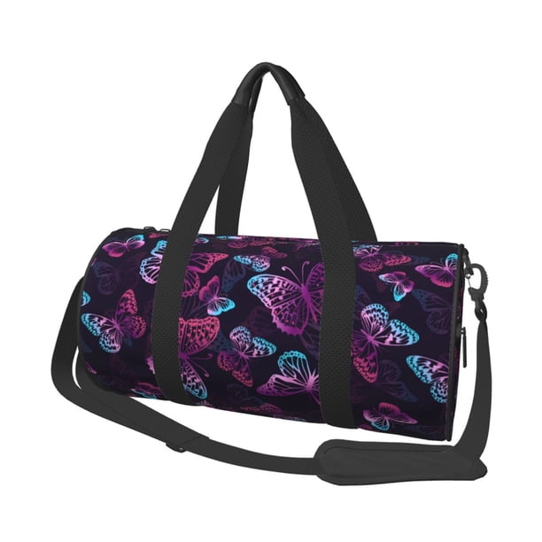 Balery Purple Butterfly Bolsa de Gimnasio para Mujeres y Hombres, Bolsa de Viaje Impermeable, Bolsa de Fin de Semana con Compartimento para Zapatos y Bolsillo Húmedo