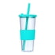 thumbnail image 1 of Vaso plano de plástico de 24Oz, vaso reutilizable de gran tamaño, sin bisfenol A, con tapa y pajita., 1 of 5