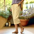 thumbnail image 5 of cfhntfmh Women's Cotton Linen Pants Striped Dressy Capri Pants with Pockets Summer Side Slit Pants for Beach Vacation, 5 of 7