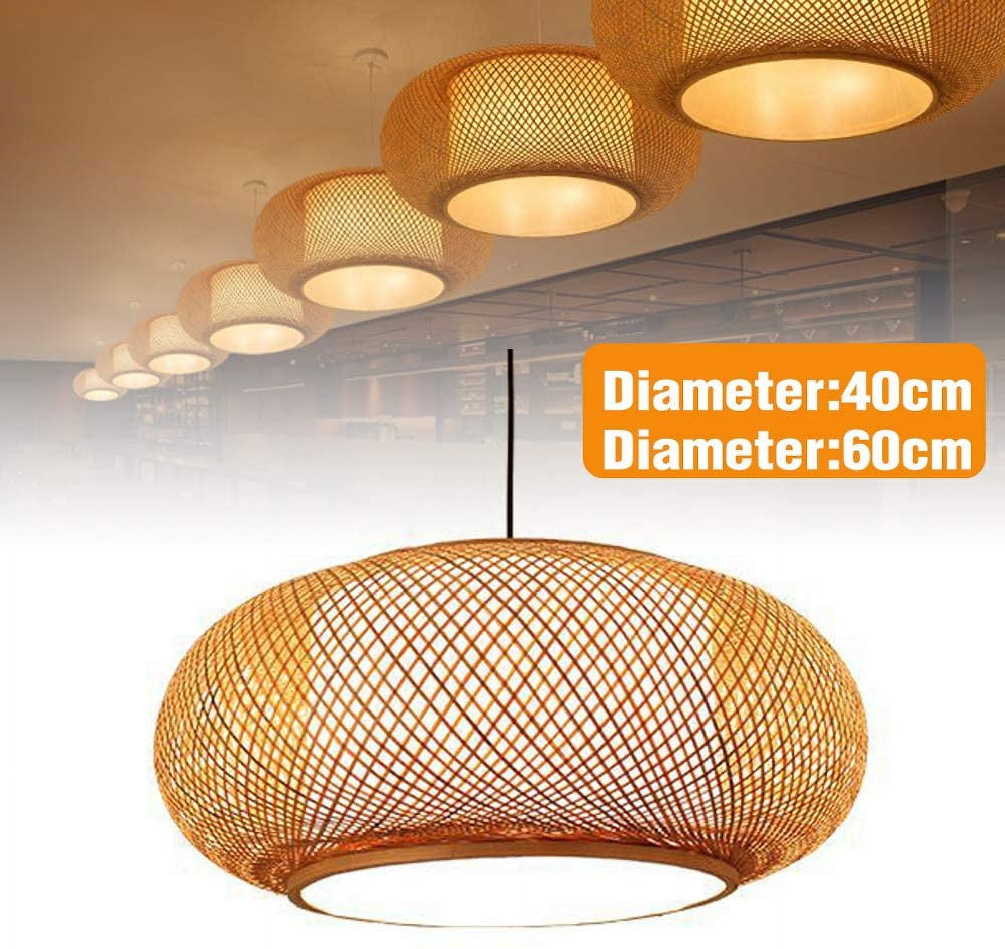 FETCOI, Antique Lantern Pendant Lighting Rattan Single Light Weaving Natural Wooden Ceiling Hanging Fixture 15.7"(40CM)
