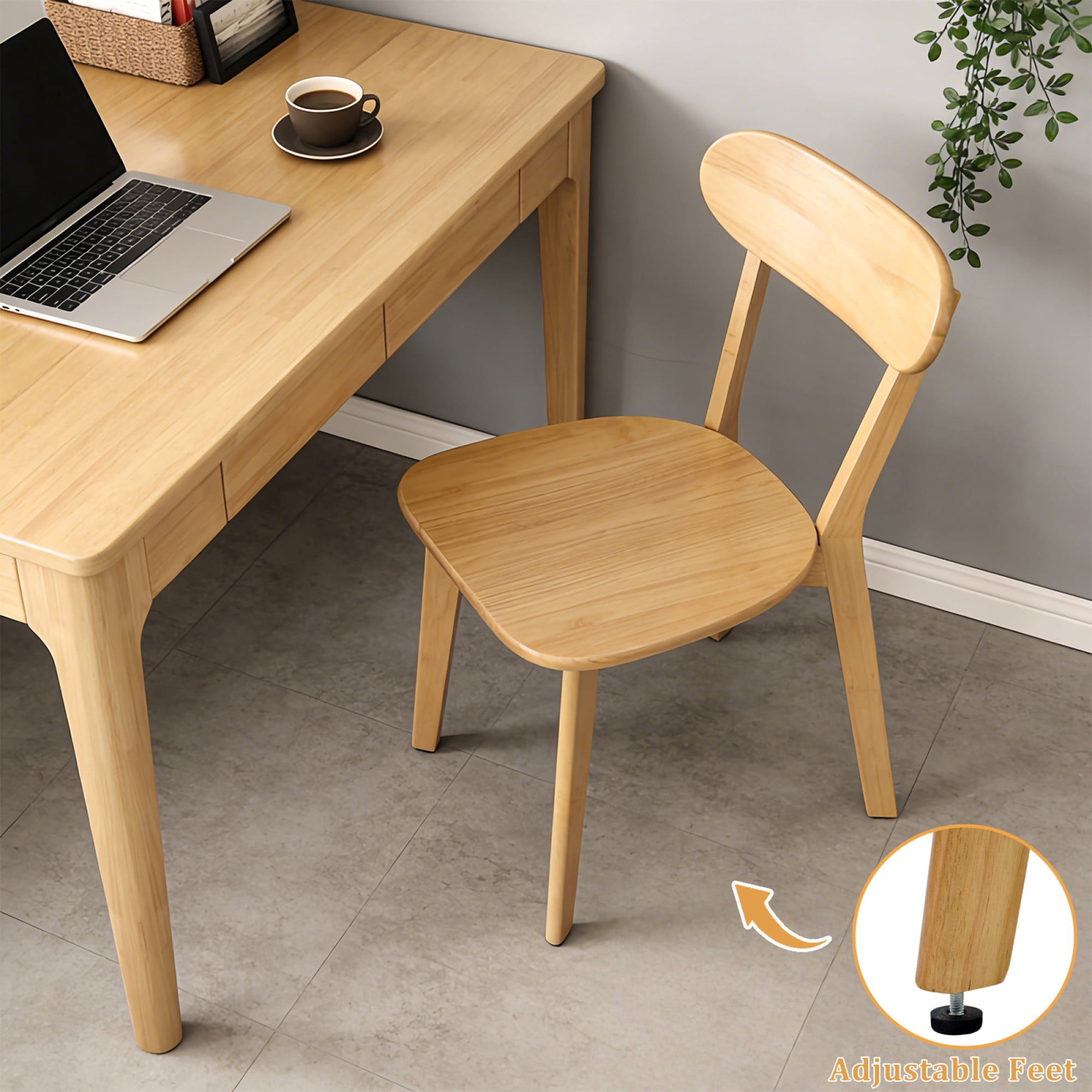 Leumius Dining Chairs Set of 2, Mid Century Modern Solid Wood Dining Chairs with Curved Backrest, Kitchen Chair with Adjustable Foot Pads for Dining Room Kitchen Living Room Study, Natural
