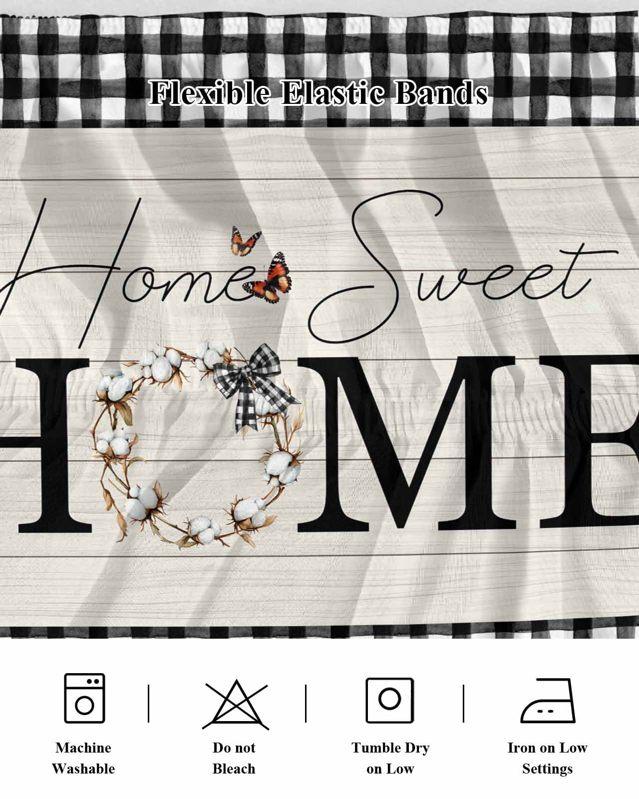 Farmhouse Home Wrap Around Bed Skirts for Queen Bed 16" Drop,Bed Skirt with Adjustable Elastic Belt Dust Ruffle Bed Valance for Bedroom Hotel Black Plaid Vintage Wood Grain Butterfly Bed Frame Cover