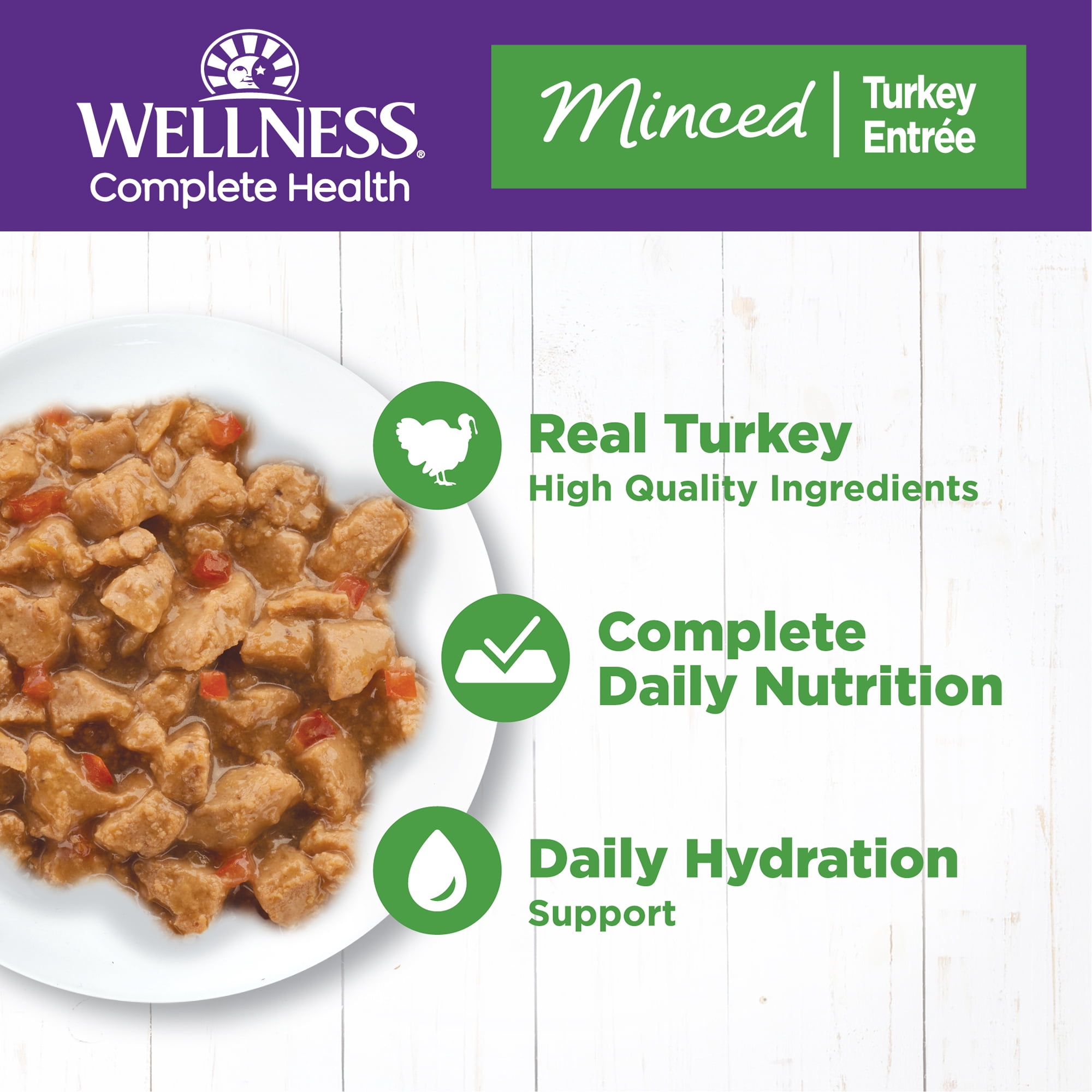 (24 pack) Wellness Complete Health Minced Adult Wet Cat Food, Natural, Protein-Rich, Grain Free, 5.5 Ounce , 24 Pack, (Turkey Entrée)