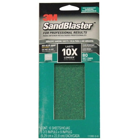 

3M 11080-G-6 SandBlaster Sandpaper w/ No Slip Grip Backing 80 Grit 9 X 3-2/3
