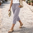 thumbnail image 4 of Petite Capris Pants for Women Summer Casual Loose Pull on Drawstring Elastic High Waist Straight 2026 Lounge Beach Cropped Trousers Light Gray L, 4 of 6