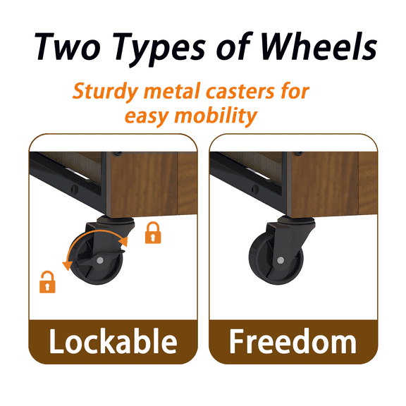 Brown Dog Crate Furniture with Wheels for Small Dogs, Wooden Pet Cage End Table with 2 Doors, 38.6 Sturdy Metal Kennel Indoor for Anxiety Dogs