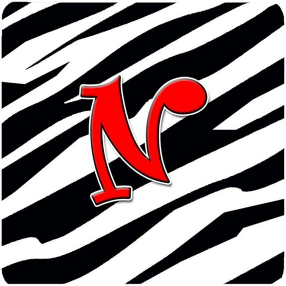 Monogram - Zebra Red Foam Coasters, Initial Letter N - Set 4, 3.5 x 3.5 In.
