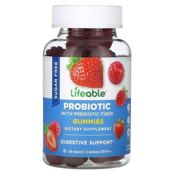 Lifeable Probiotic with Prebiotic Fiber Gummies, Sugar Free, Berry, 60 Gummies