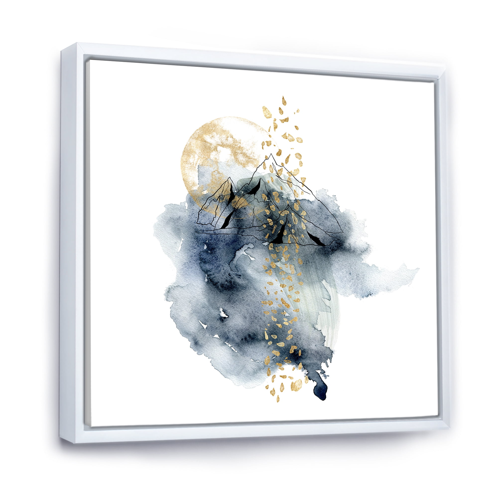 Minimalistic Landscape of Moon With Mountains 36 in x 36 in Framed Painting Canvas Art Print, by Designart