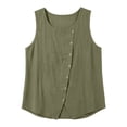 thumbnail image 5 of Womens Cotton Linen Tank Tops, Sleeveless Shirts for Women Summer Casual Lightweight Crewneck Dressy Blouses with Buttons Mothers Gifts, 5 of 6