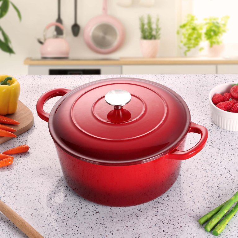Coliware 6 Quart Enameled Cast Iron Dutch Oven, Round Pot with Lid