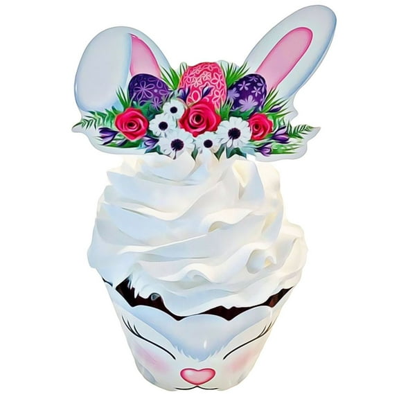 DEZICAKES Fake Cupcake Easter Bunny Cupcake Easter Decoration White Bunny Prop Dezicakes
