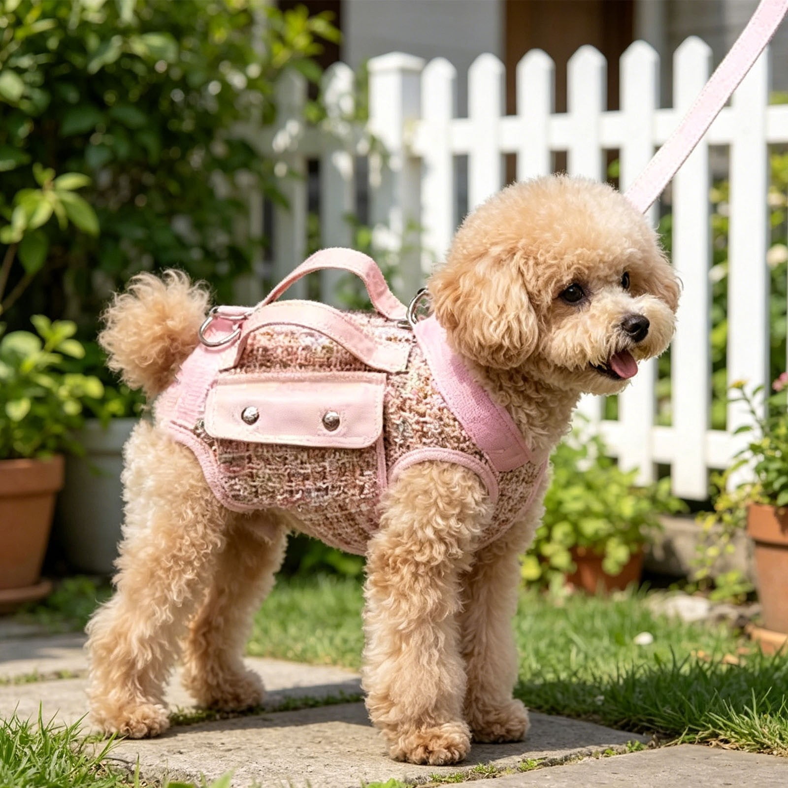 Dog Lift Harness Backpack for Small Dogs Cats, Adjustable Straps Dog Sling Carrier Full Body with Small Side Bag for Hiking, Travel, Outdoor,Pink