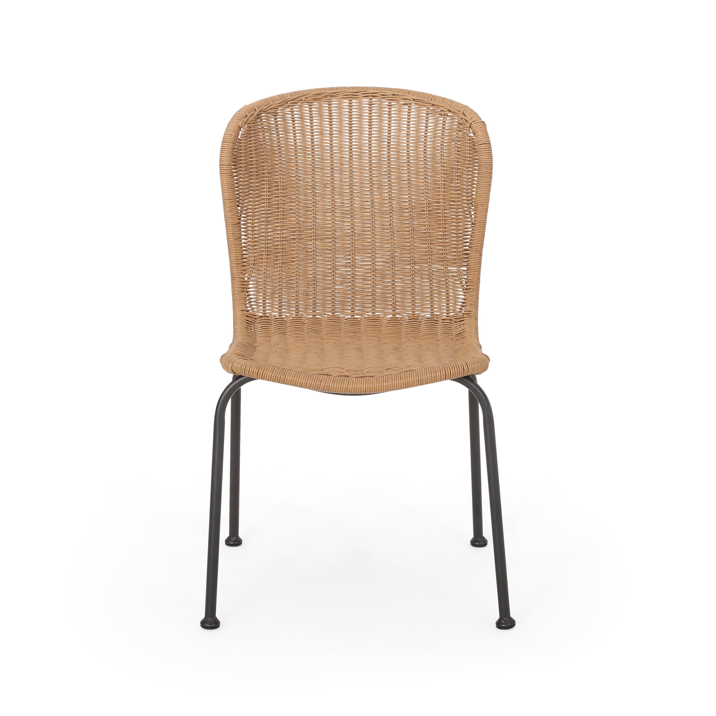 Kaceon Outdoor Boho Wicker 3 Piece Chat Set, Light Brown and Black