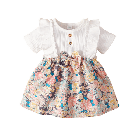 

Mikrdoo Newborn Baby Girls Dress Floral 0 Months Baby Girls Splice Bow 3 Months Girls Dress One Piece Sun Dress White