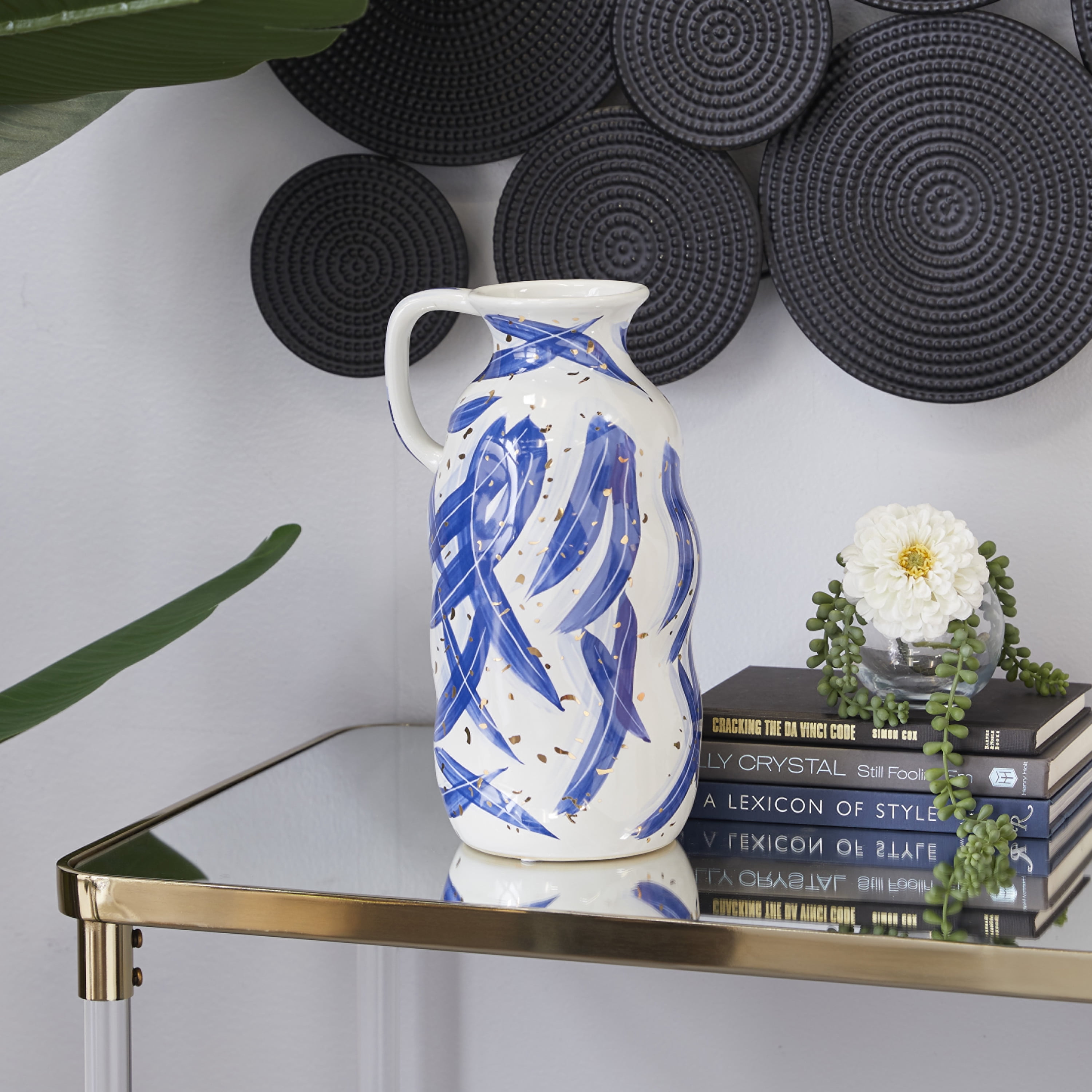 DecMode Blue Ceramic Contemporary Vase