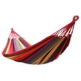 thumbnail image 1 of Hamac Balançoire en Toile Robuste à Rayures Rouges – Lit Suspendu Portable 280x80cm avec Sac de Rangement et Cordes de Fixation, Idéal pour Voyage, Camping et Détente en Plein Air, Design Léger 700g, 1 of 6