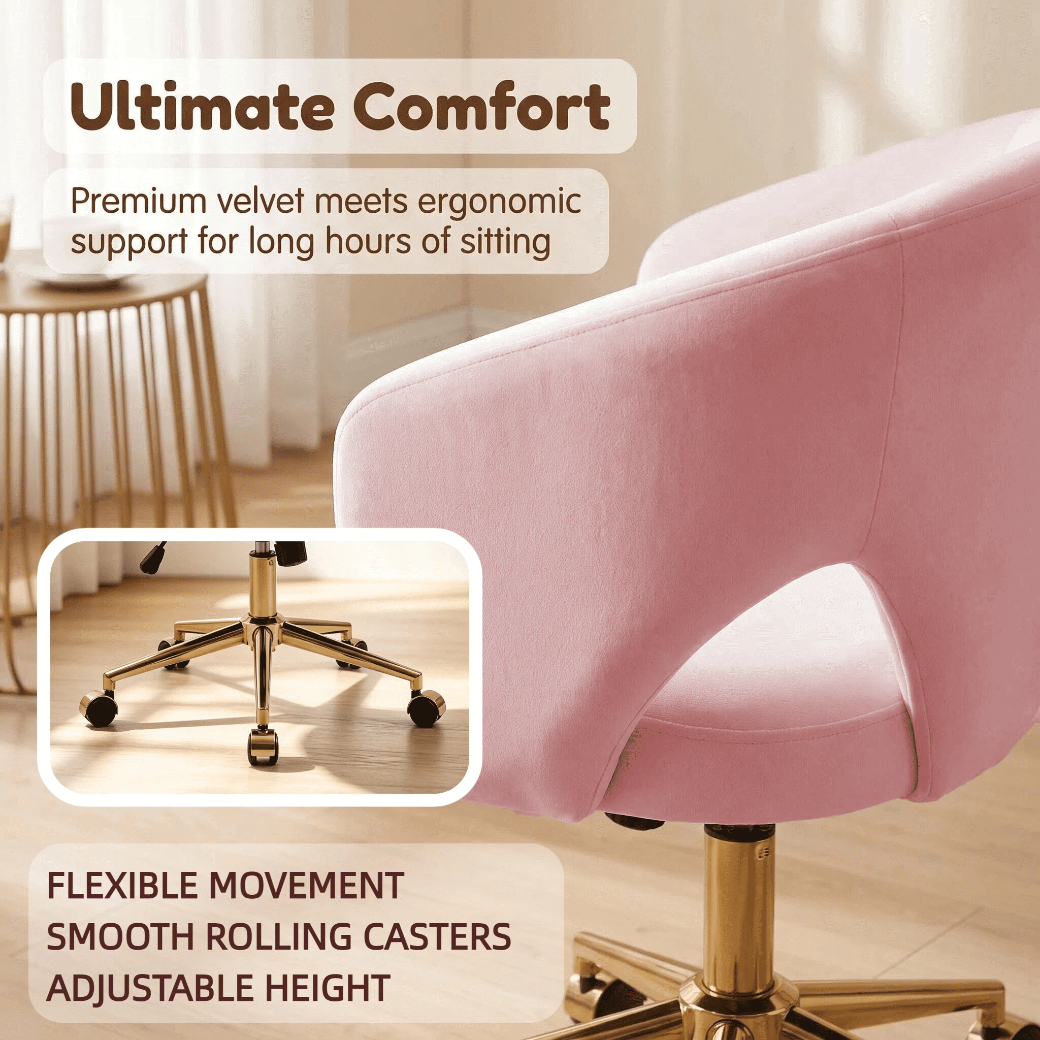 Garitin Office Chair and Ergonomic Swivel Desk Chair 23.6 Inch, Comfortable Seating with Memory Foam Cushion for Home Bedroom, Pink