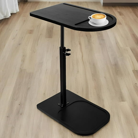 Side Table Sofa Tray for Couch - Adjustable/360° Swivel TV Tray Tables with Phone & Tablet Slot, Small Spaces Snack Trays C-Shaped End Table for Bed, Living Room, Office (Black)