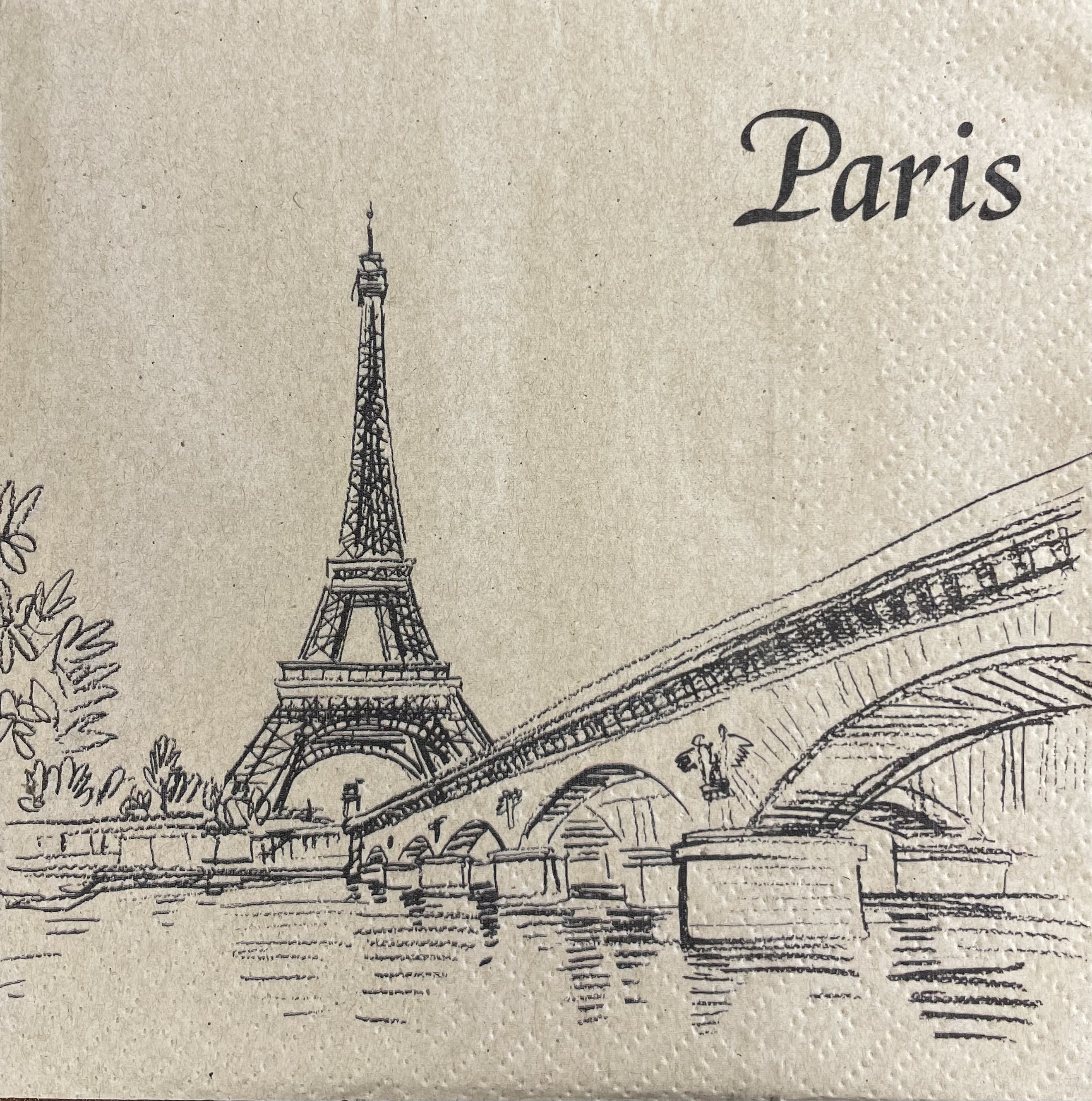 Luncheon Decorative Disposable Printed Decoupage Paper Napkins Paris, 20/Pack