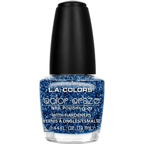 L.A. Colors Color Craze Nail Polish with Hardeners, Aqua Crystals, 0.44