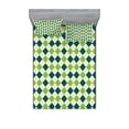 thumbnail image 2 of Ambesonne Geometric Fitted Sheet & Pillow Sham Set, Vintage Diamond Line, Twin, Lime Green Dark Green, 2 of 3