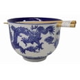 thumbnail image 4 of Blue White Oriental Dragon King Ceramic Donburi Ramen Bowl With Chopsticks Set, 4 of 9