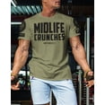 thumbnail image 3 of Gymish Midlife Crunches Workout Gym Shirt for Men – Funny Motivational Fitness T-Shirt, Athletic Gym Wear, Military Green with Sleeve Logo, Medium, 3 of 6